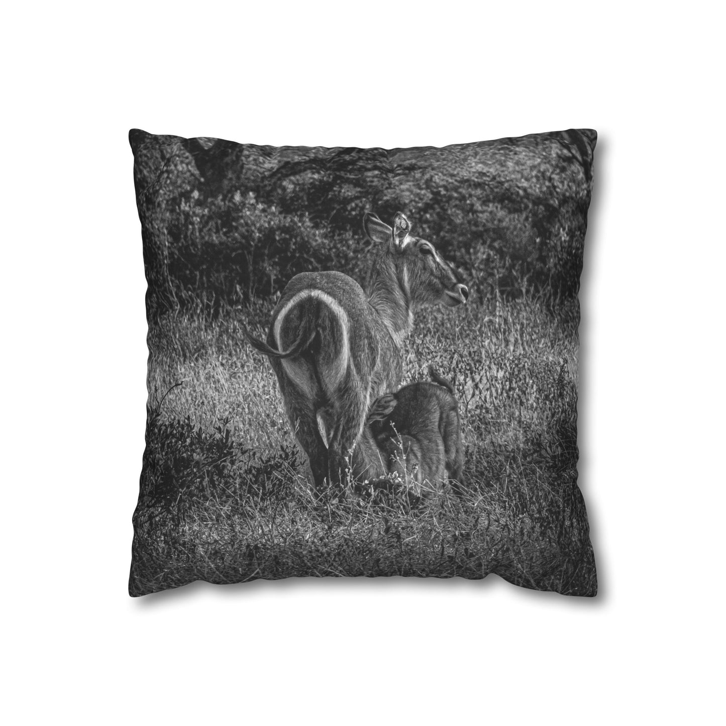 Waterbuck Baby Animal Pillowcase B&W 16" × 16"