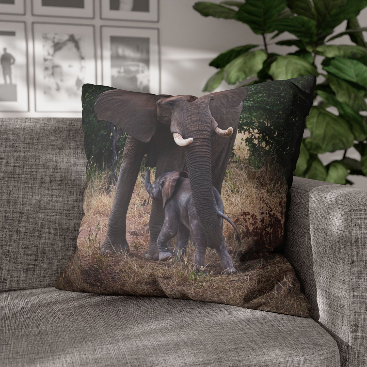 Poly Canvas Pillowcase - Elephant and Calf