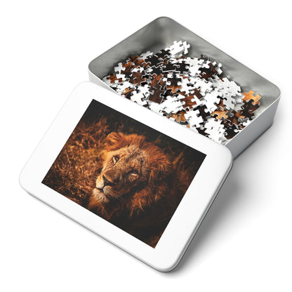 Majestic Old Lion Jigsaw Puzzle with Tin