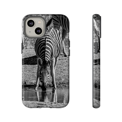 Tough Case - Zebra Drinking B&W iPhone 14 Glossy