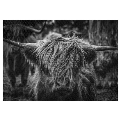 Scottish Highland Cattle Puzzle with Tin B&W 40" x 28" (2000 pcs)