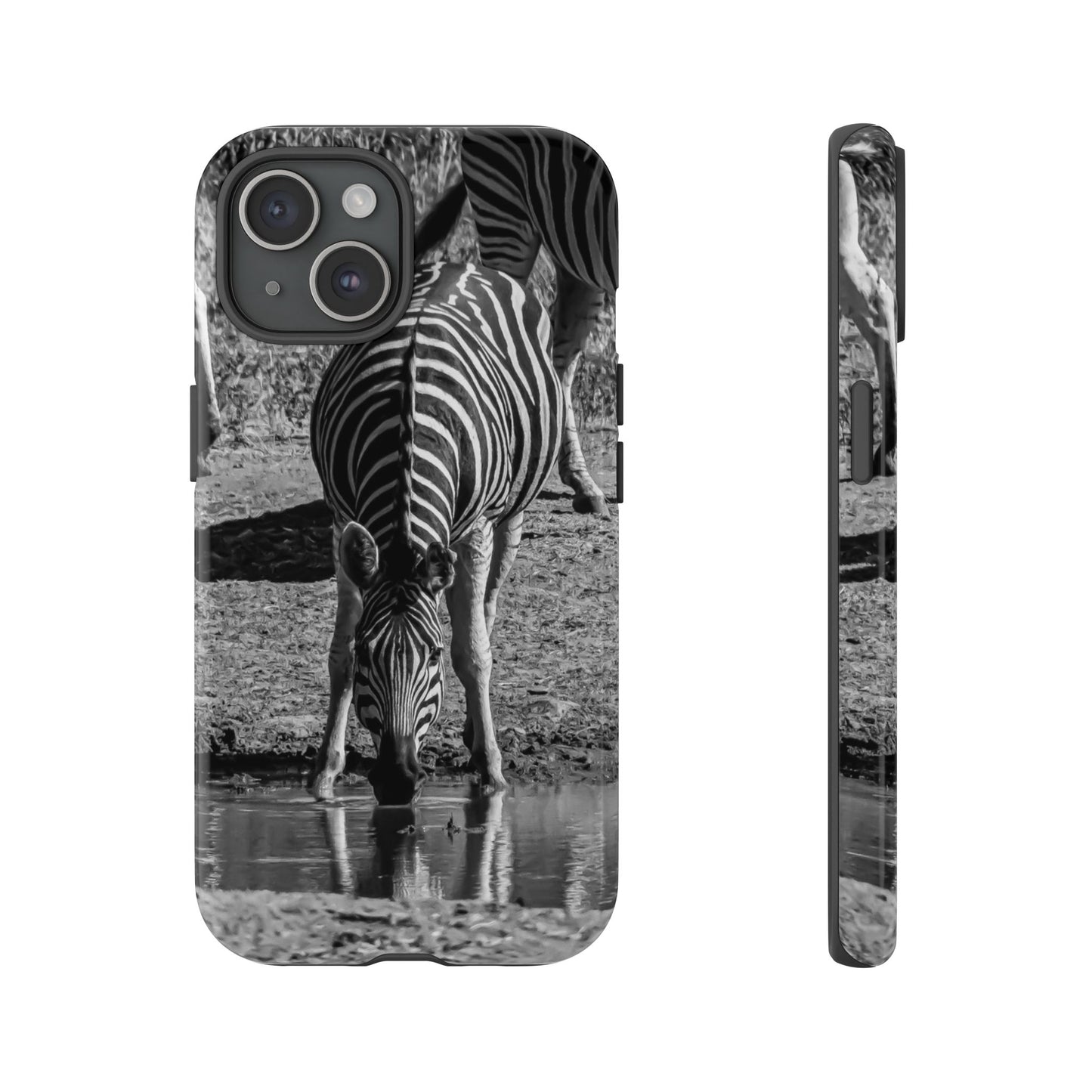 Tough Case - Zebra Drinking B&W iPhone 15 Glossy