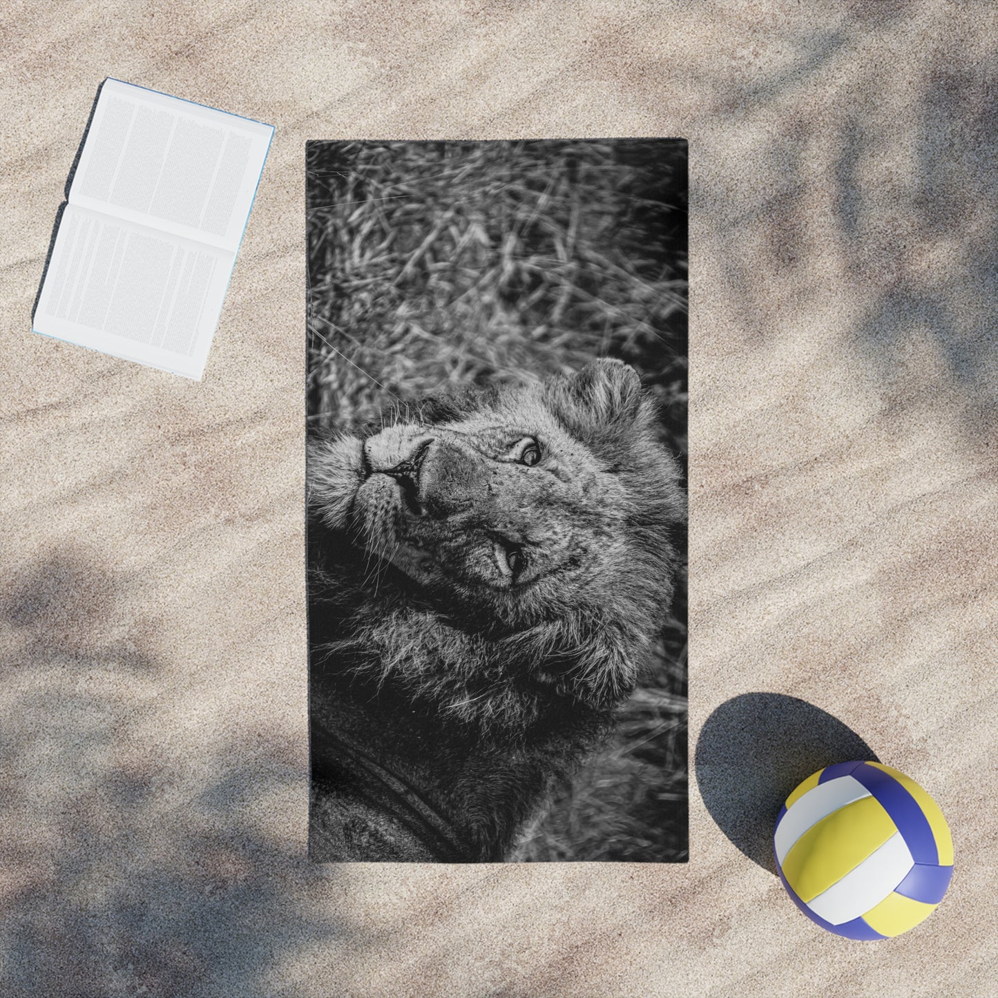 Lion Portrait Beach Towels B&W