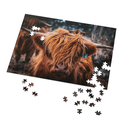 Scottish Highland Cattle Puzzle with Tin