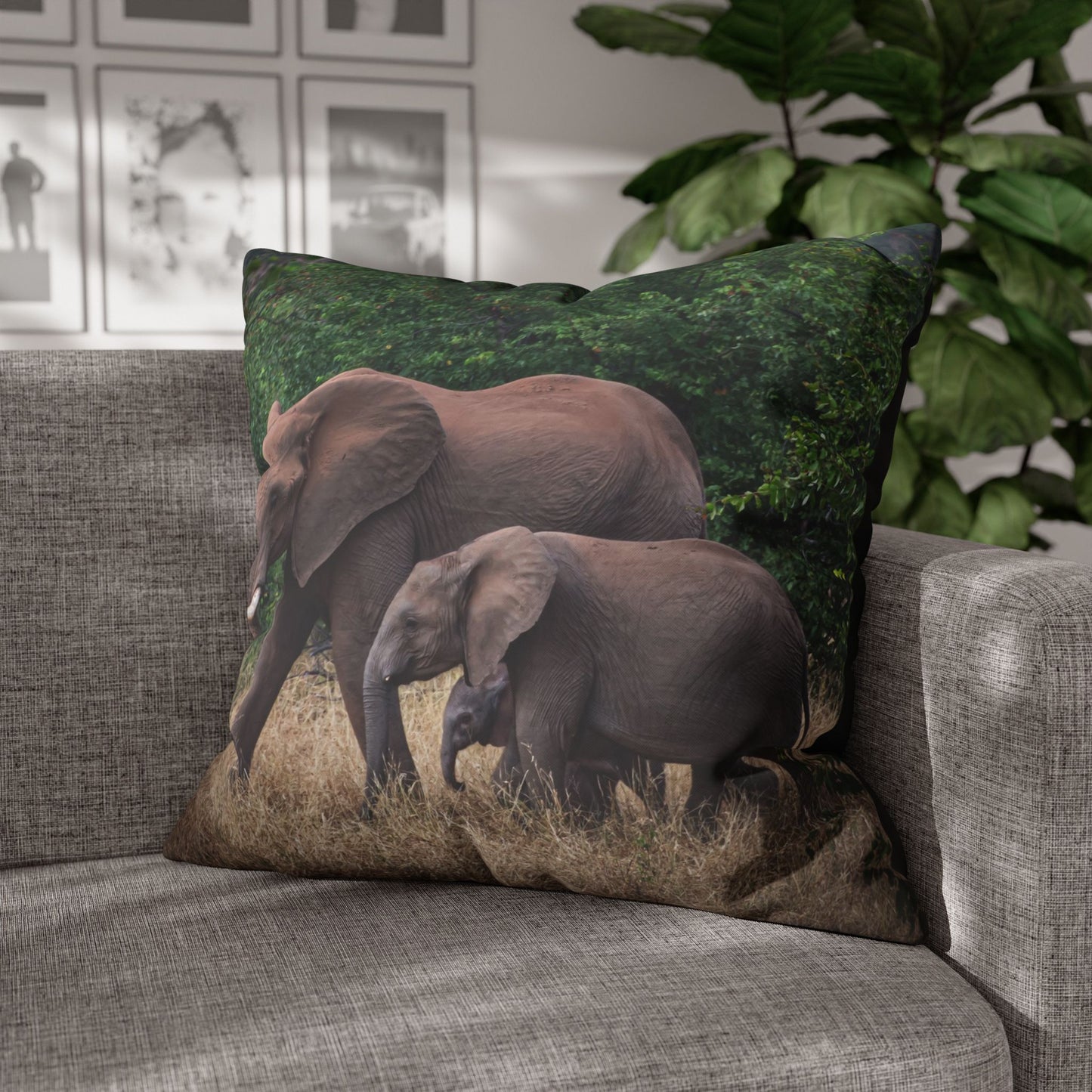 Poly Canvas Pillowcase - Elephant Family