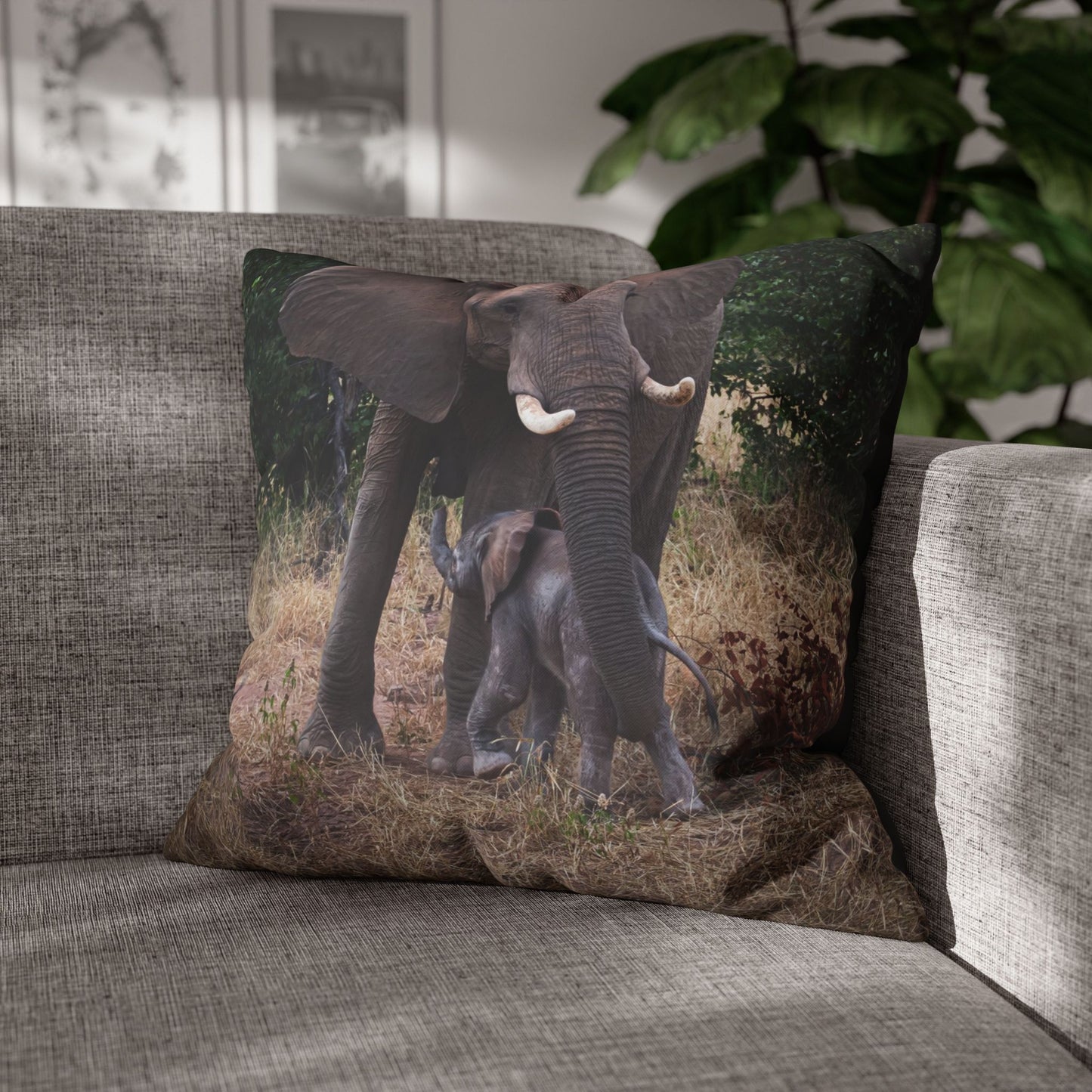 Poly Canvas Pillowcase - Elephant and Calf