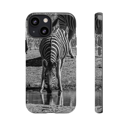 Tough Case - Zebra Drinking B&W iPhone 13 Mini Glossy