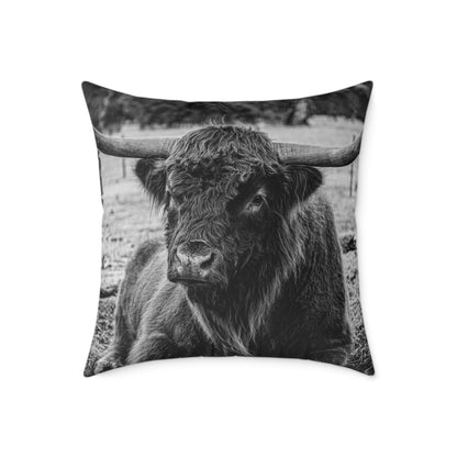 Highland Cattle Pillow B&W 24" × 24"