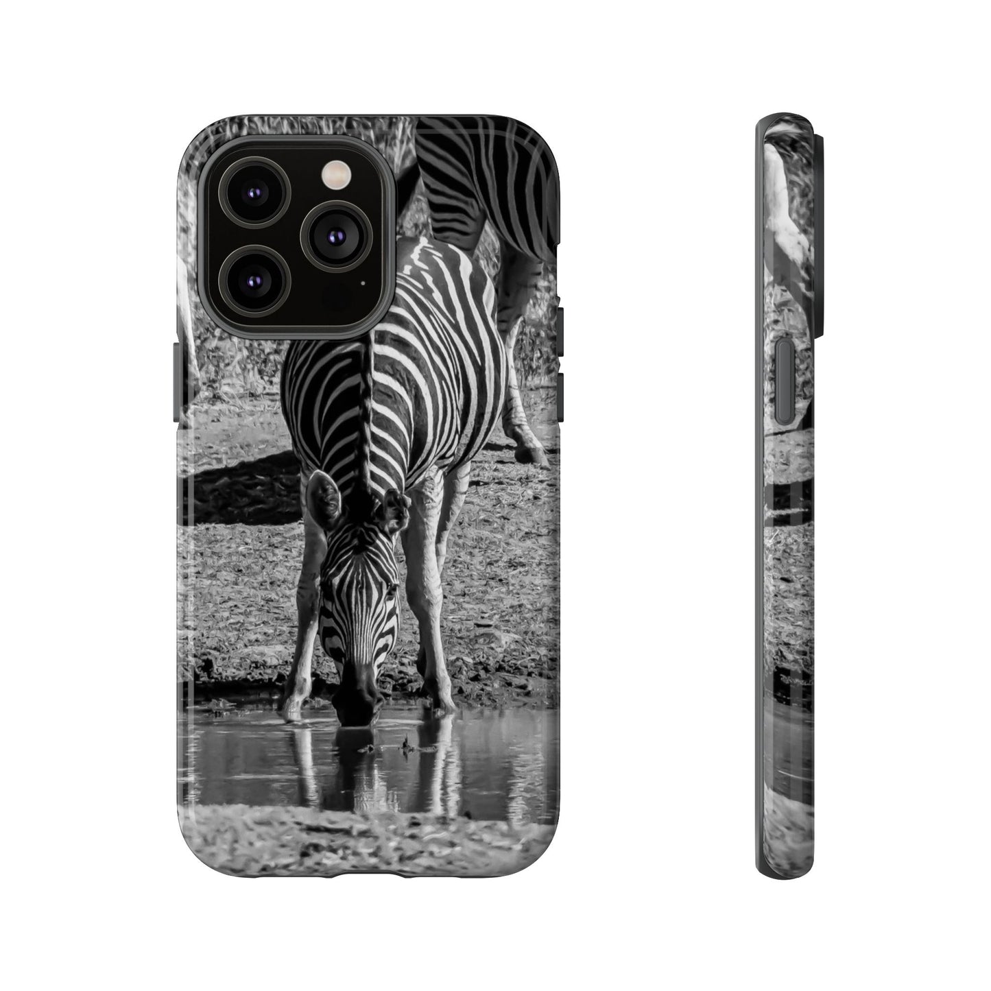 Tough Case - Zebra Drinking B&W iPhone 14 Pro Max Glossy