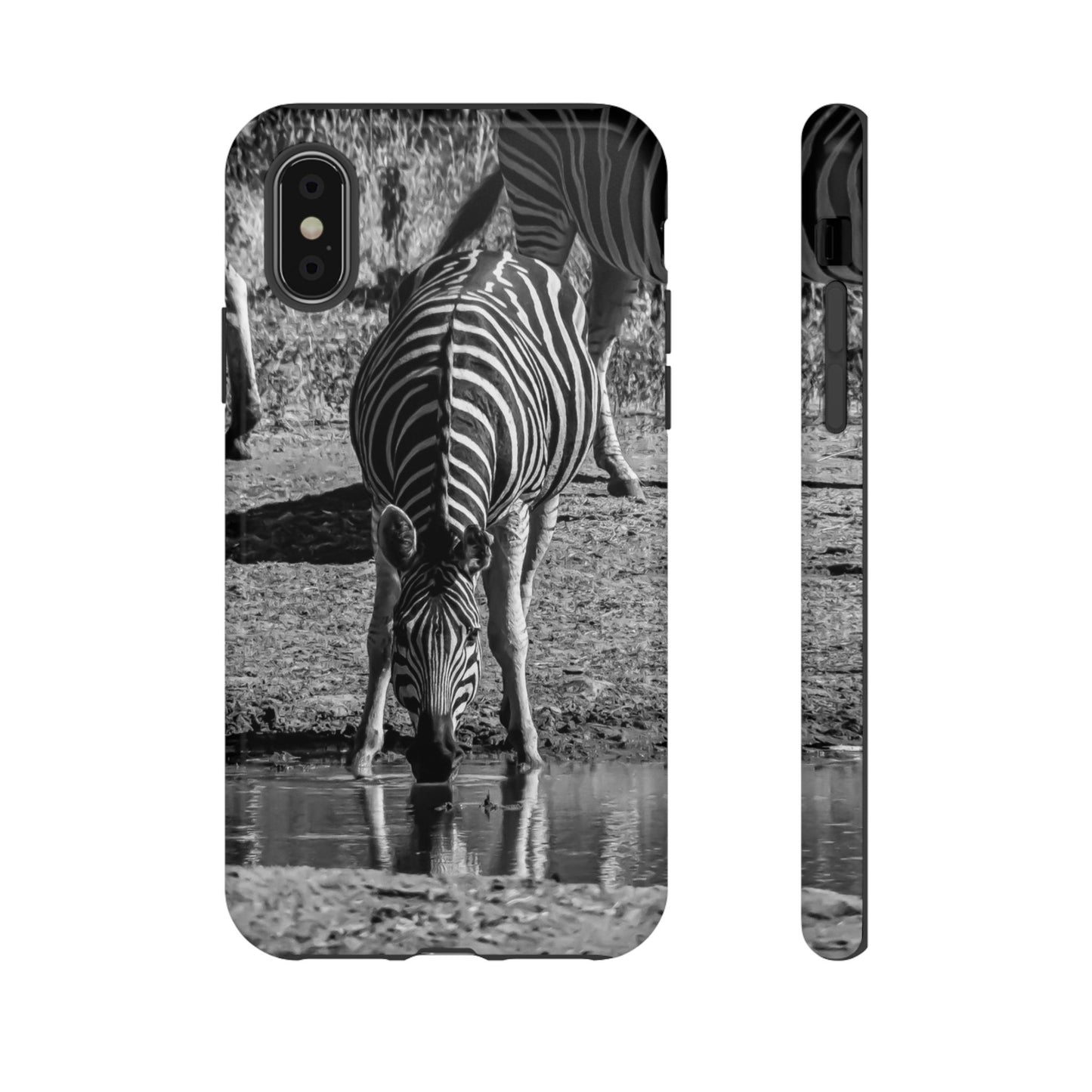 Tough Case - Zebra Drinking B&W iPhone X Glossy