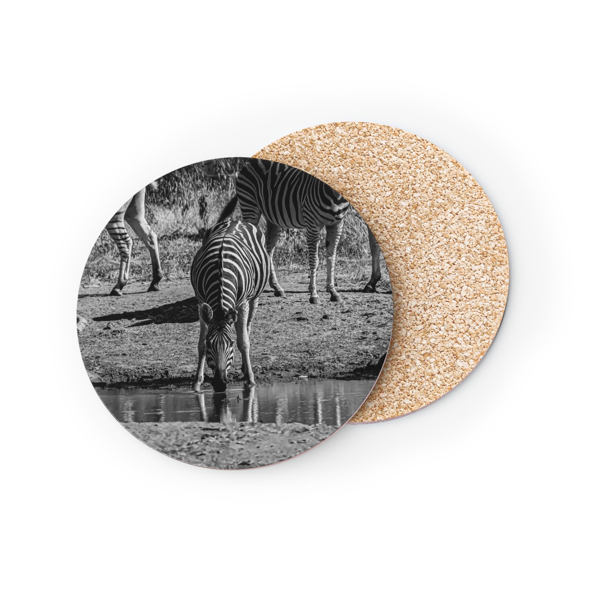 Drinking Zebra Coasters B&W Round 3.7" x 3.7" 1pc