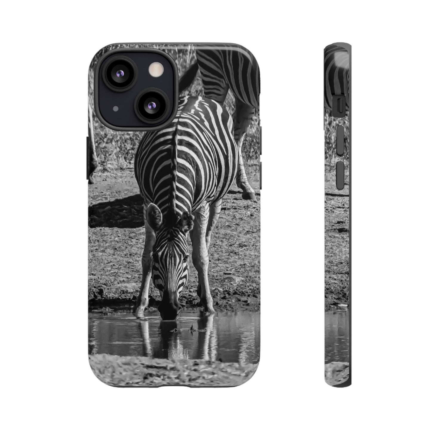 Tough Case - Zebra Drinking B&W iPhone 13 Mini Glossy