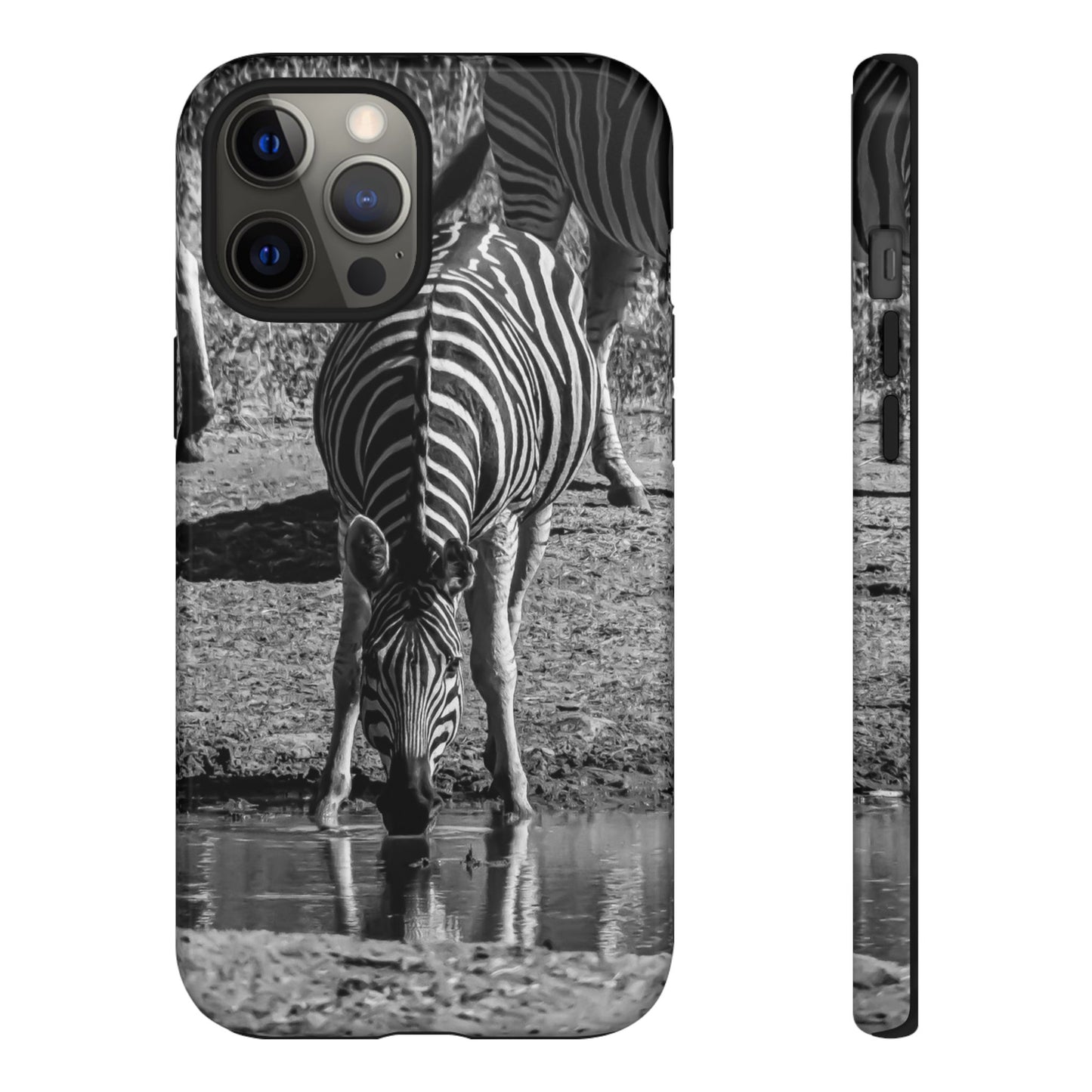 Tough Case - Zebra Drinking B&W iPhone 12 Pro Max Glossy