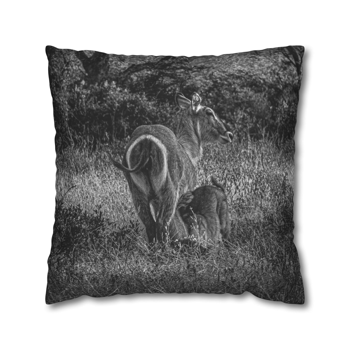 Waterbuck Baby Animal Pillowcase B&W 24" × 24"