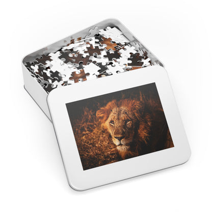 Majestic Old Lion Jigsaw Puzzle with Tin