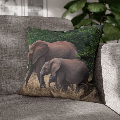 Poly Canvas Pillowcase - Elephant Family