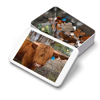 Scottish Highland Cattle Puzzle with Tin