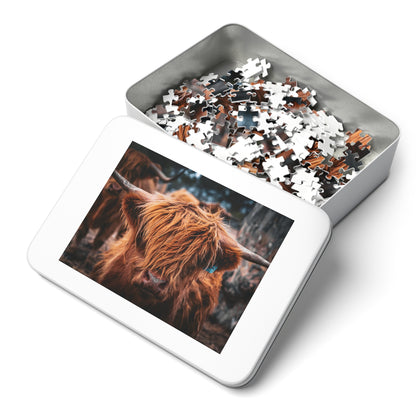 Scottish Highland Cattle Puzzle with Tin