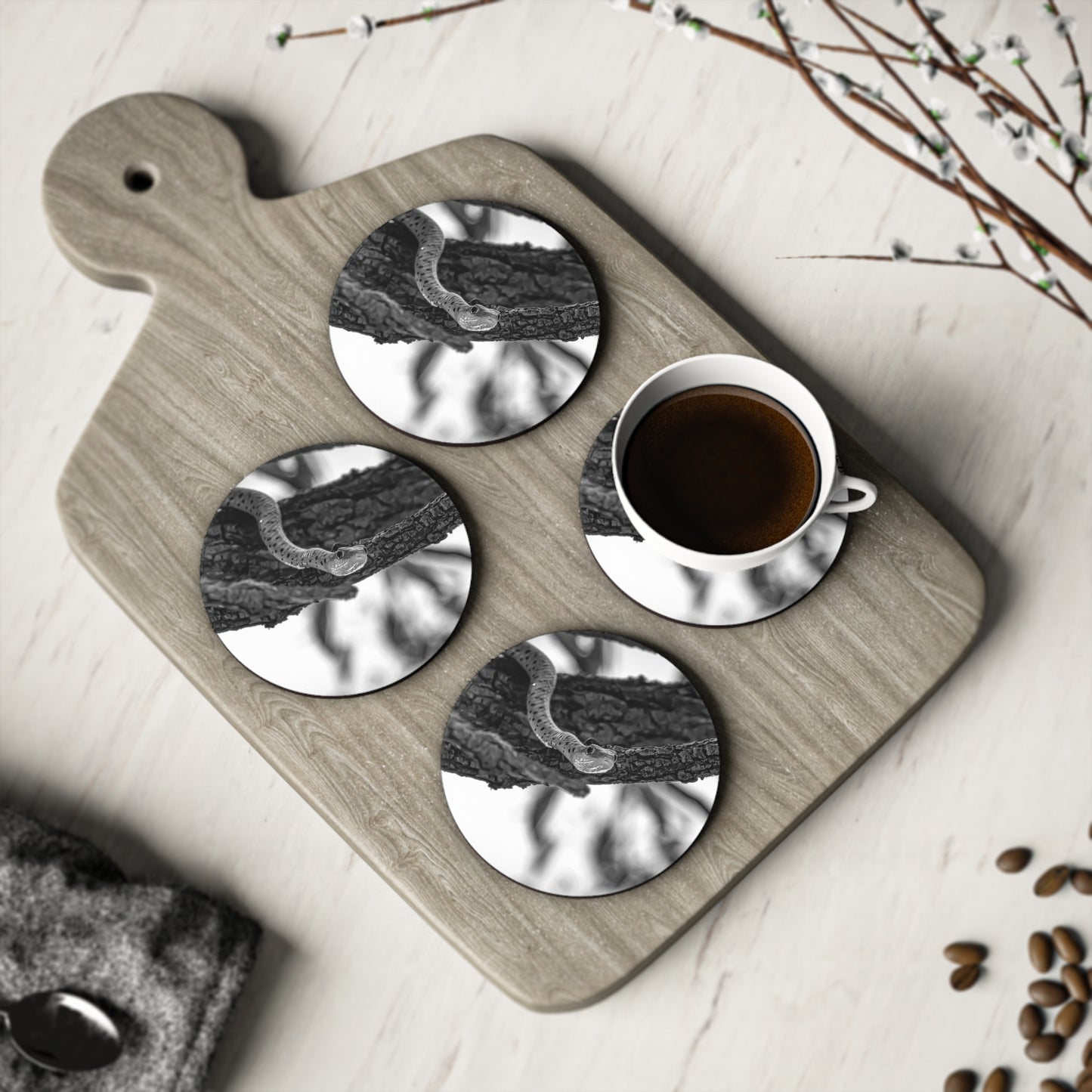 Spotted Bush Snake Coasters B&W