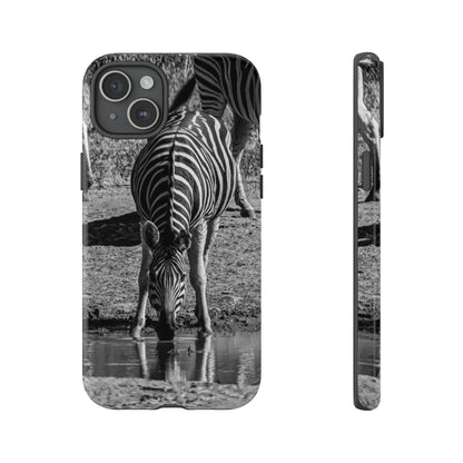 Tough Case - Zebra Drinking B&W iPhone 15 Plus Glossy