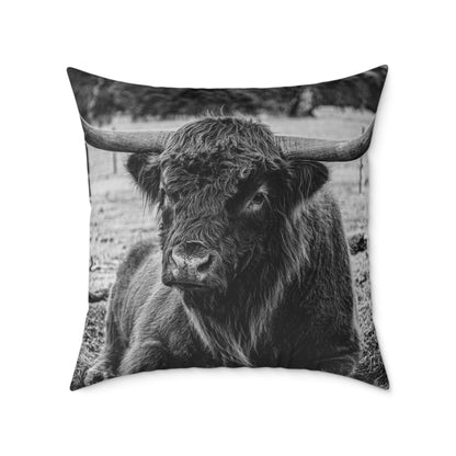 Highland Cattle Pillow B&W 26" × 26"