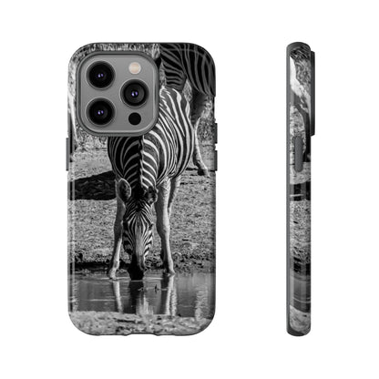 Tough Case - Zebra Drinking B&W iPhone 14 Pro Glossy