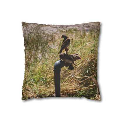 Poly Canvas Pillowcase - Birds at a Tap