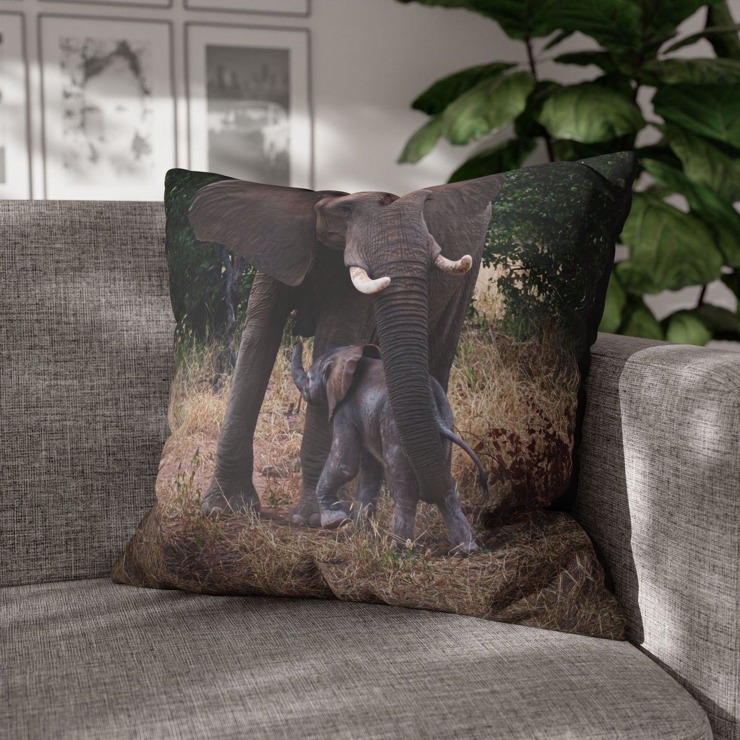 Poly Canvas Pillowcase - Elephant and Calf