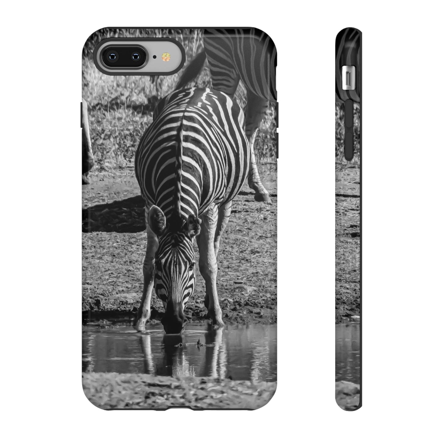 Tough Case - Zebra Drinking B&W iPhone 8 Plus Glossy