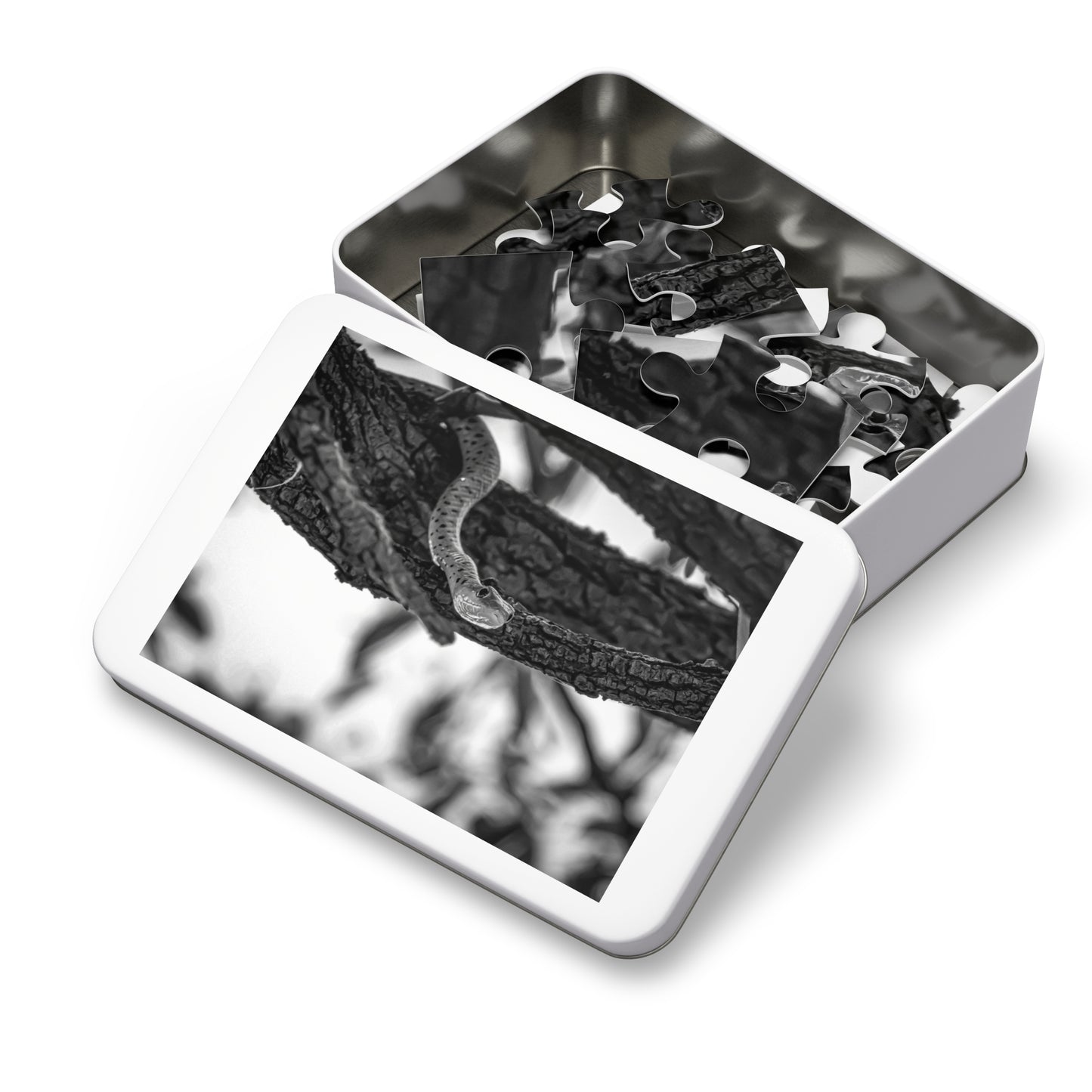 Spotted Bush Snake Puzzle with Tin B&W