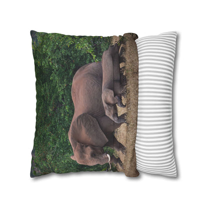 Poly Canvas Pillowcase - Elephant Family