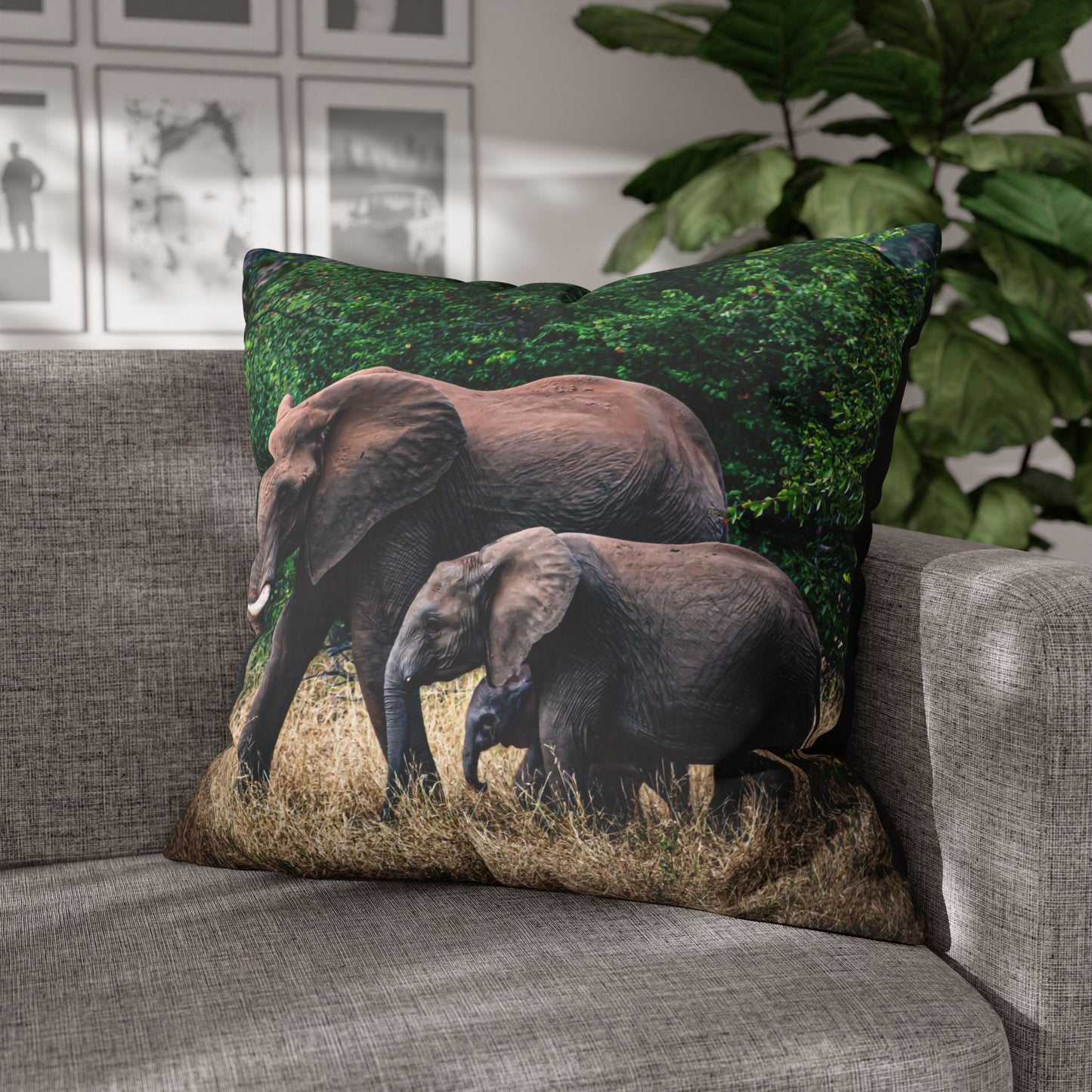 Poly Canvas Pillowcase - Elephant Family