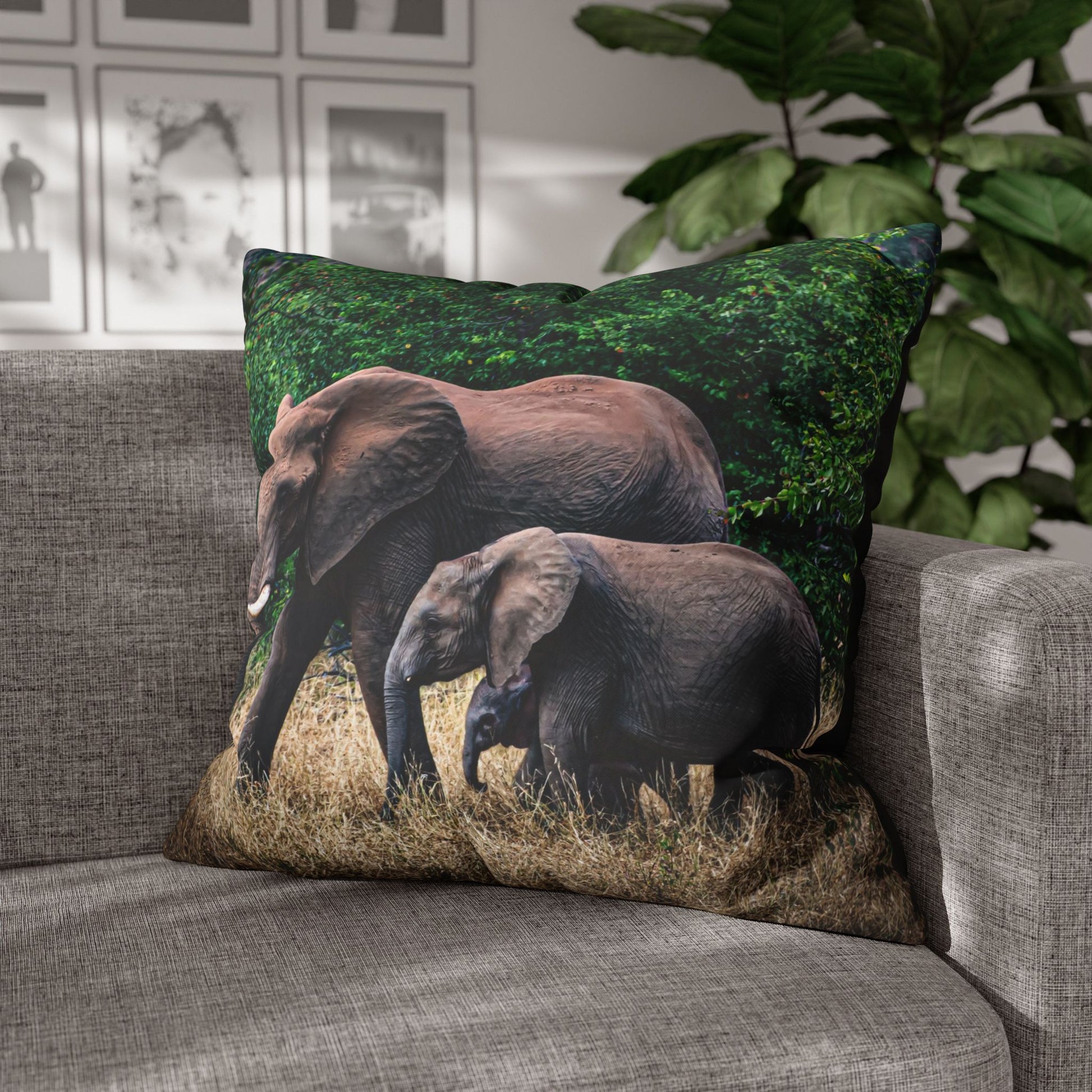 Poly Canvas Pillowcase - Elephant Family