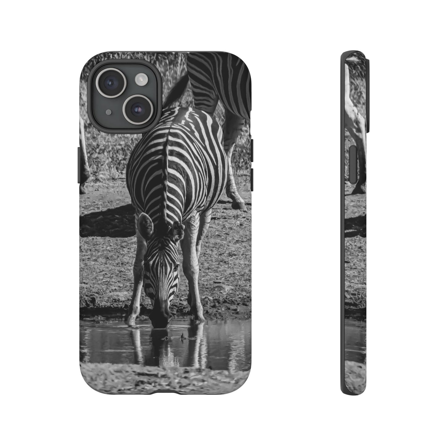 Tough Case - Zebra Drinking B&W iPhone 15 Plus Matte