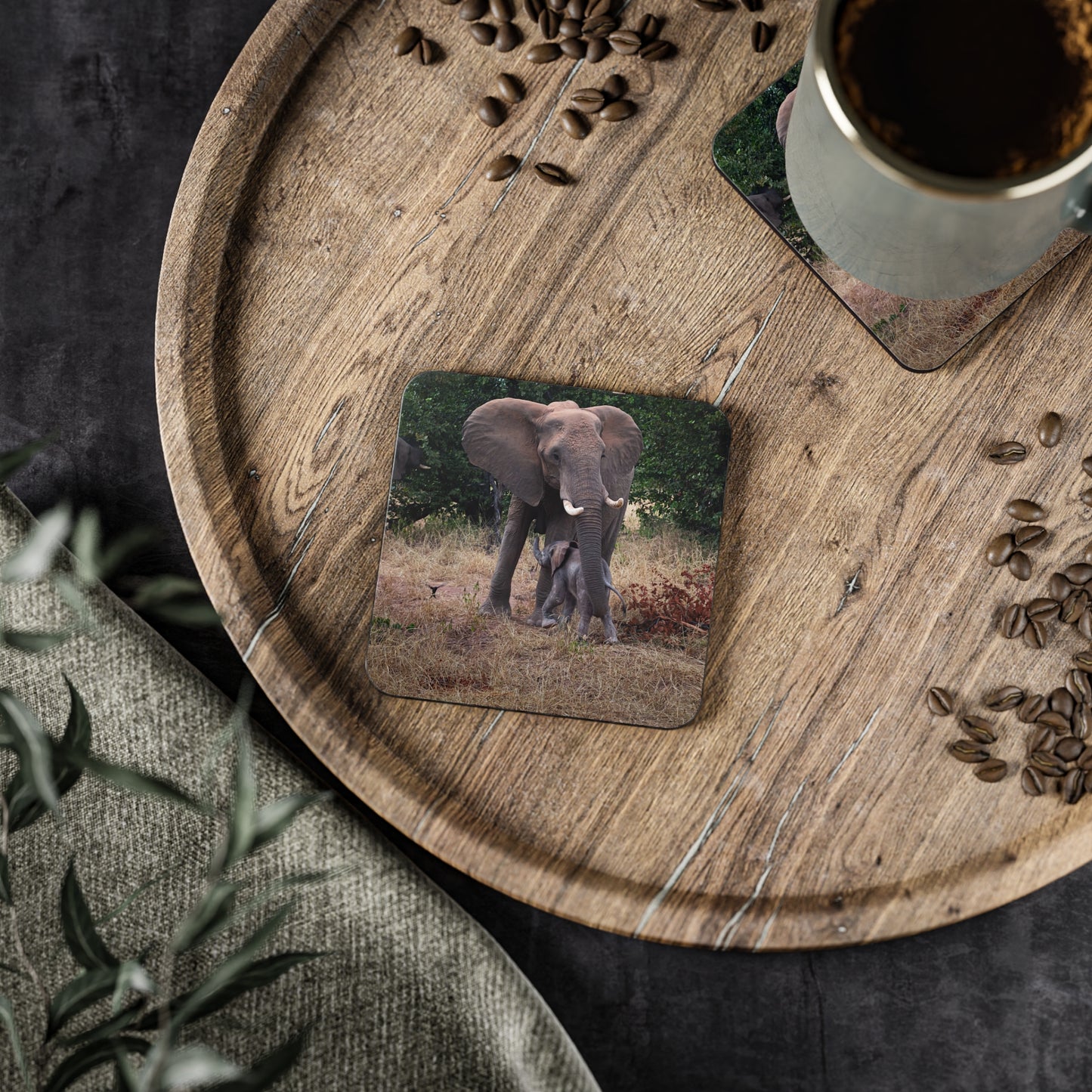 Calf Drinking Elephant Coasters Square 3.7" x 3.7" 1pc