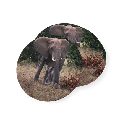 Calf Drinking Elephant Coasters Round 3.7" x 3.7" 4pcs