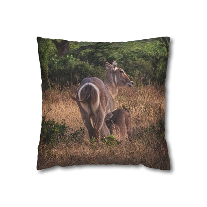 Poly Canvas Pillowcase - Waterbuck and Baby