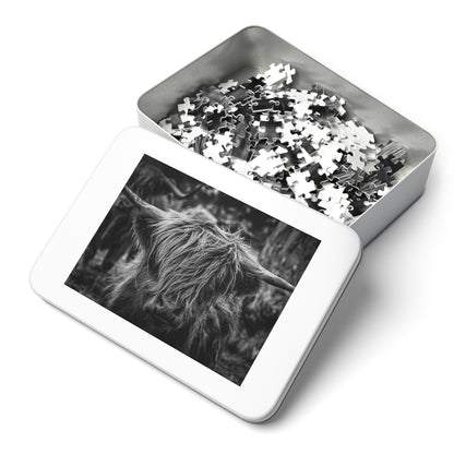 Scottish Highland Cattle Puzzle with Tin B&W