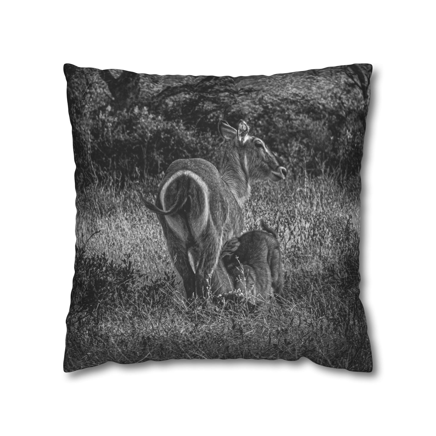 Waterbuck Baby Animal Pillowcase B&W 20" × 20"