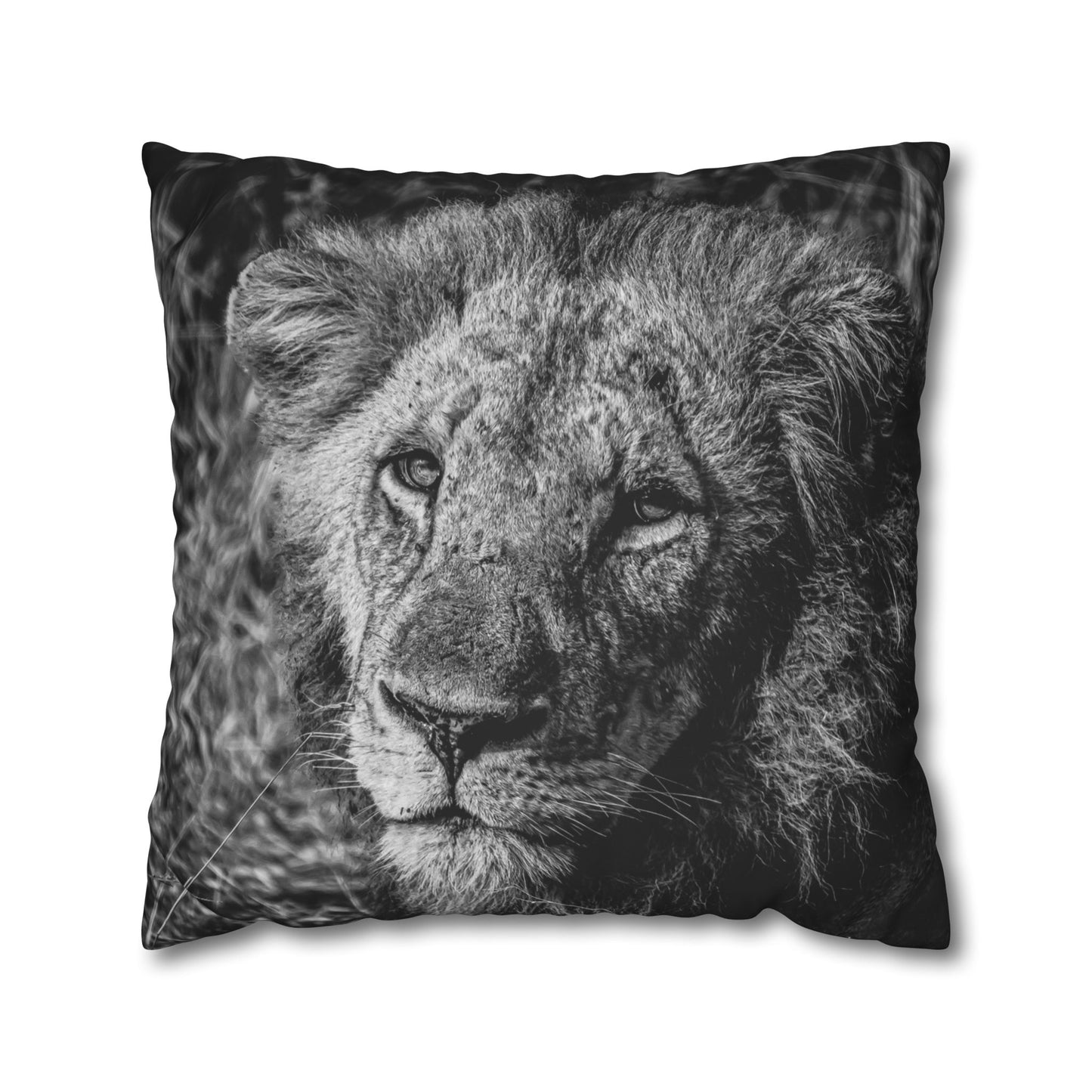 Poly Canvas Pillowcase - Old Lion B&W 24" × 24"