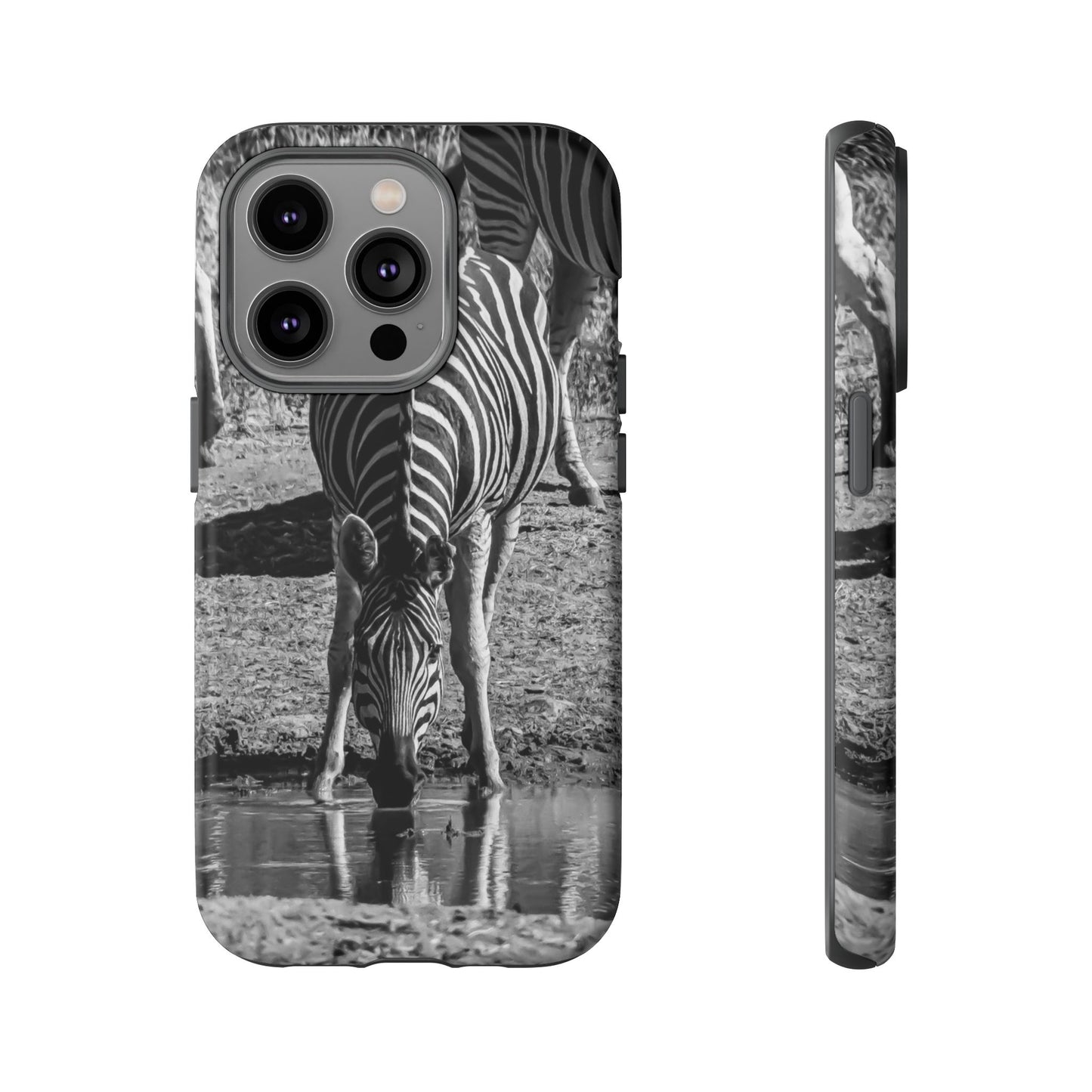 Tough Case - Zebra Drinking B&W iPhone 14 Pro Matte