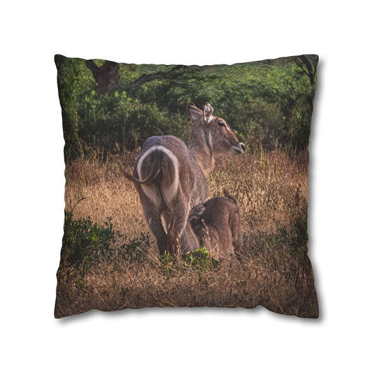 Poly Canvas Pillowcase - Waterbuck and Baby