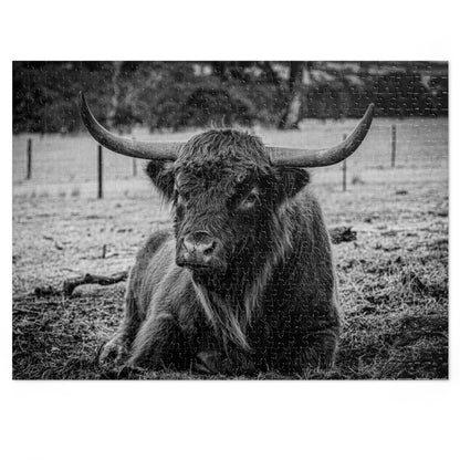 Scottish Highland Cattle Puzzle with Tin B&W 21" × 15.5" (500 pcs)