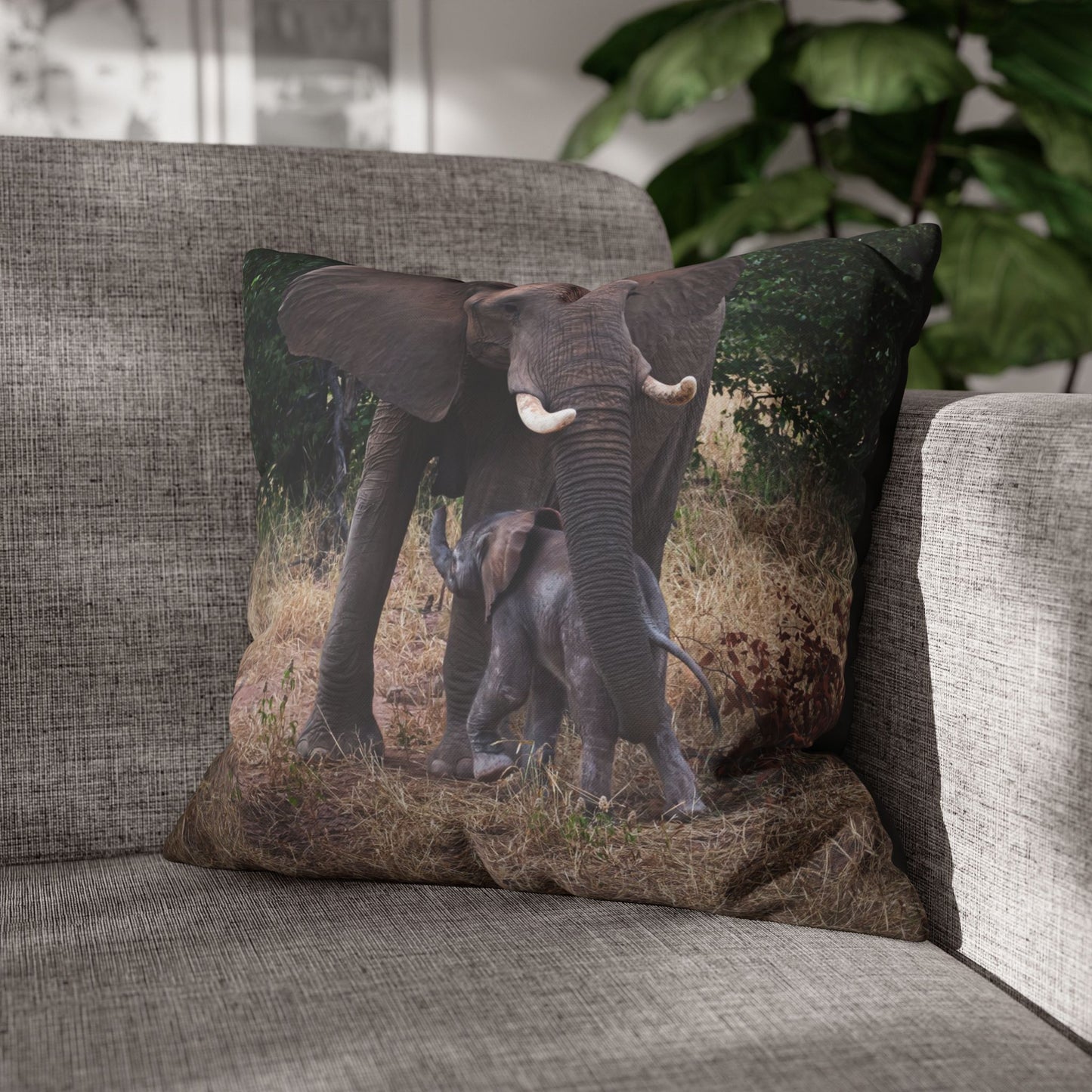 Poly Canvas Pillowcase - Elephant and Calf