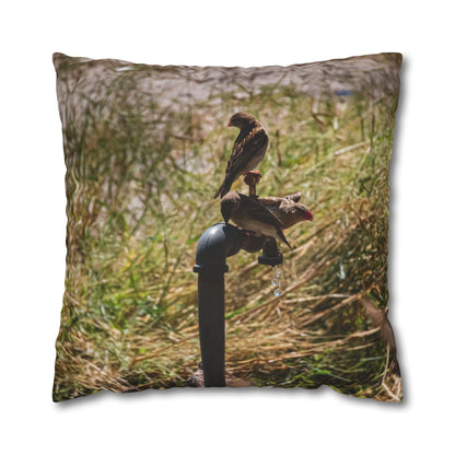 Poly Canvas Pillowcase - Birds at a Tap