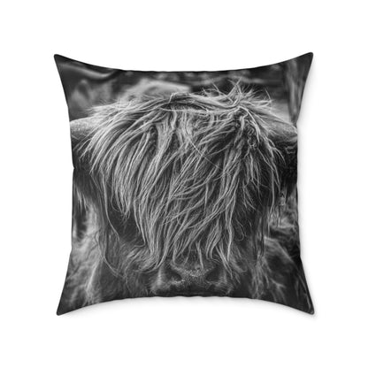 Highland Cattle Pillow B&W 26" × 26"