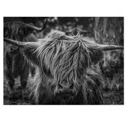 Scottish Highland Cattle Puzzle with Tin B&W 21" × 15.5" (500 pcs)