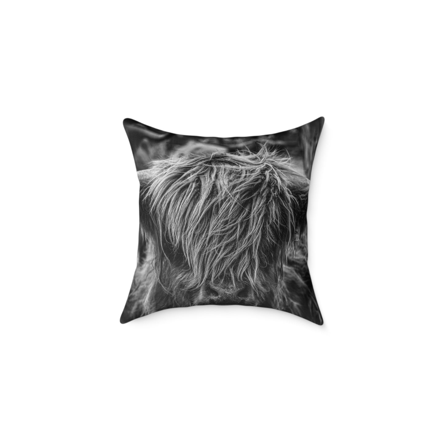 Highland Cattle Pillow B&W 18" × 18"