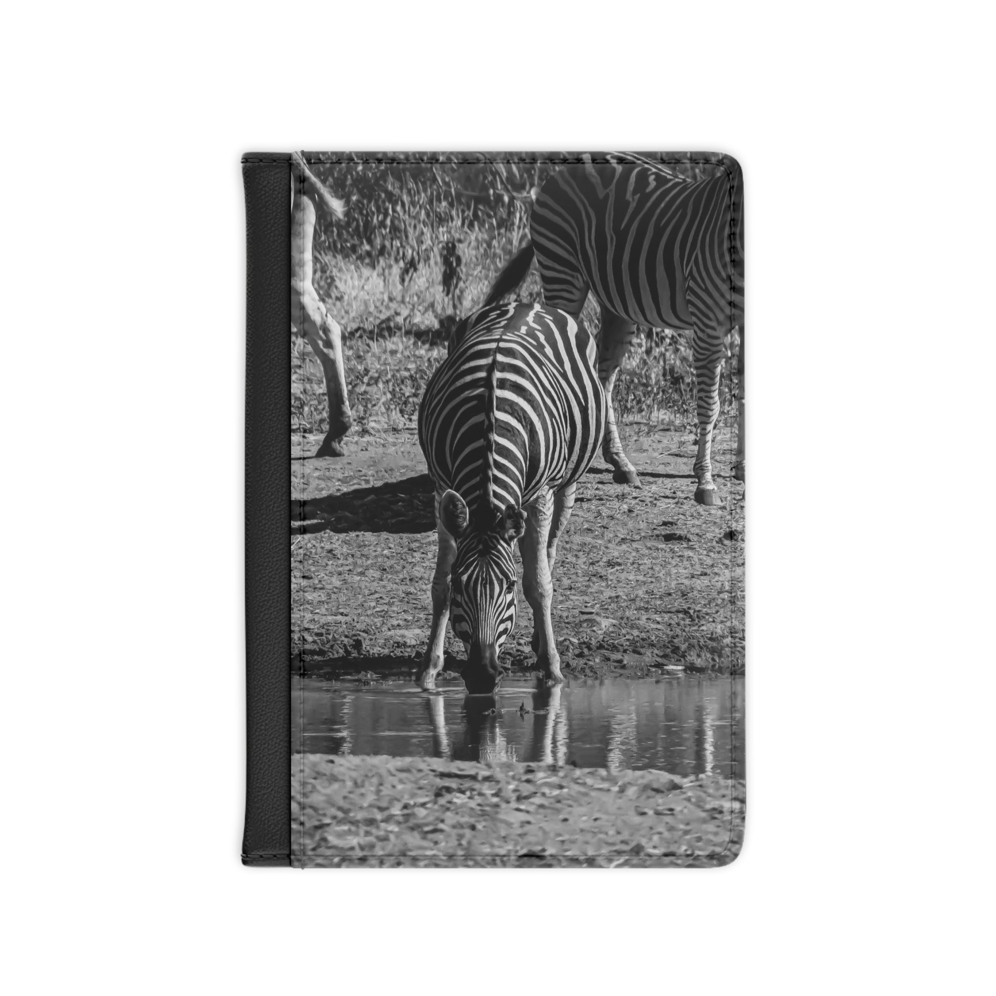 Passport Cover - Zebra at Waterhole B&W