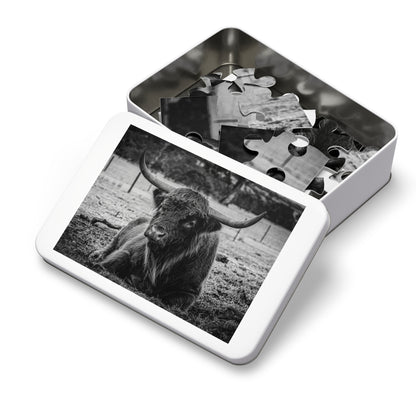 Scottish Highland Cattle Puzzle with Tin B&W